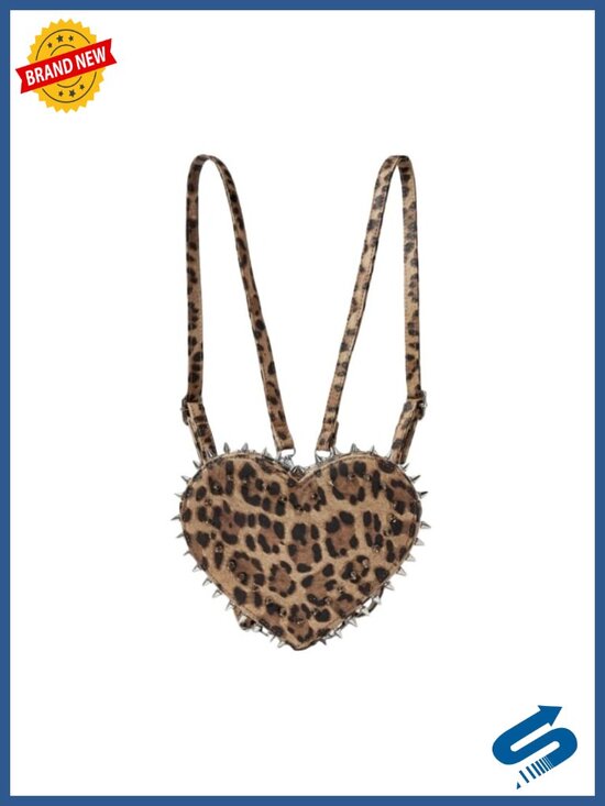 Heart Shaped Leopard Print Backpack with Spikes Punk Rock Mini Bag Adjustable main image 6